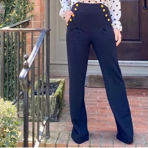 Gold buttons sailor style wide leg pants, small - Picture 6 of 8